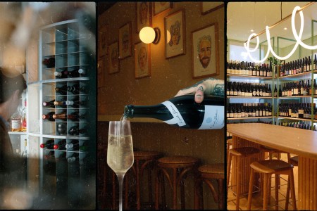 three photos of wine bars lined up side by side